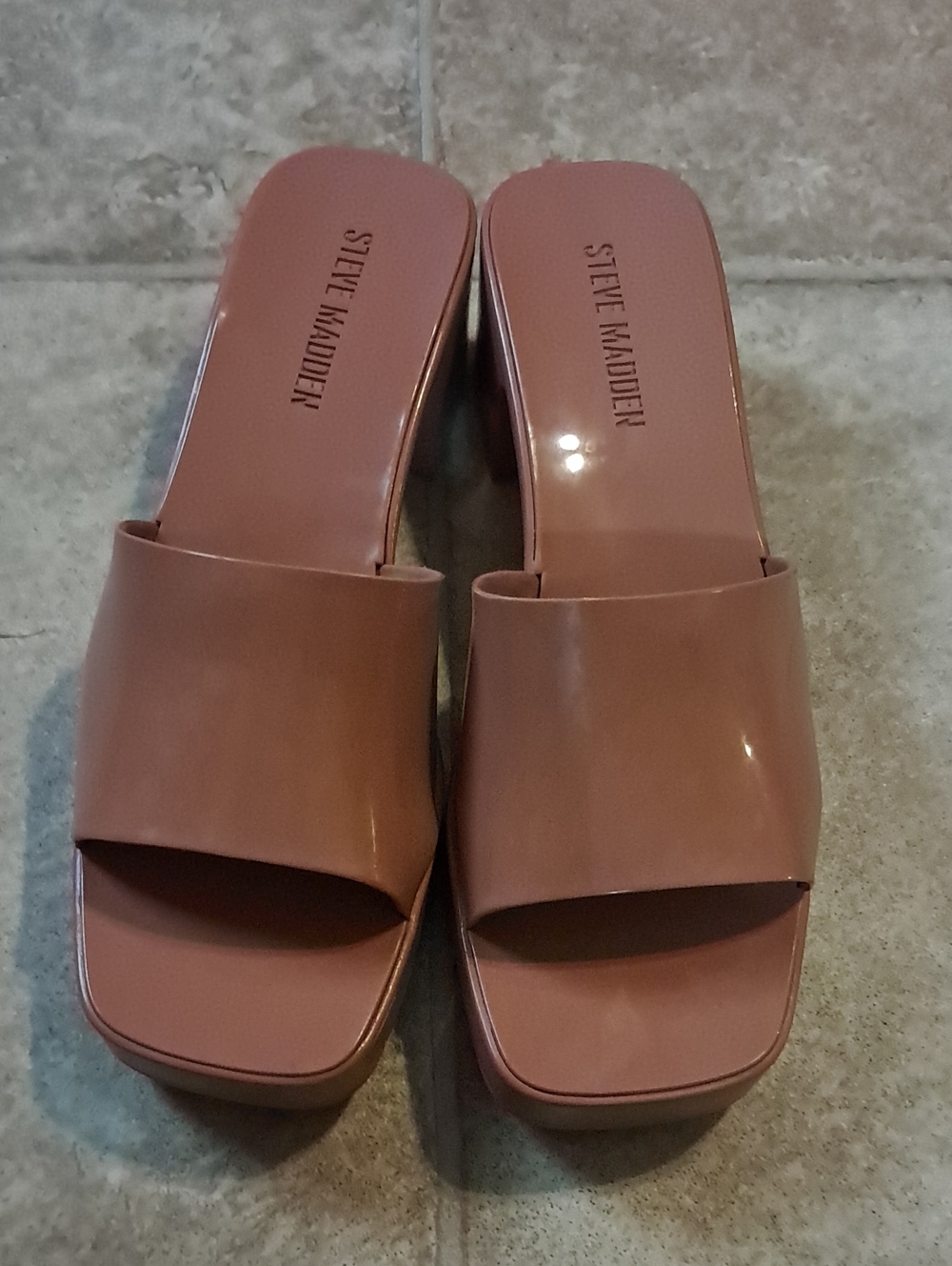 Steve Madden Harlin Platform Sandal Blush Pink Jelly Square Toe Mule Block Paten